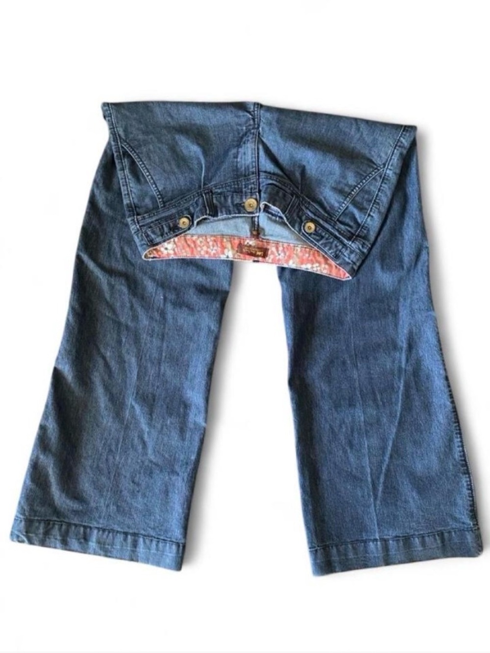 Lee One True Fit Wide Leg Jeans 12 Long Dark Wash Floral Waistband - Picture 5 of 9